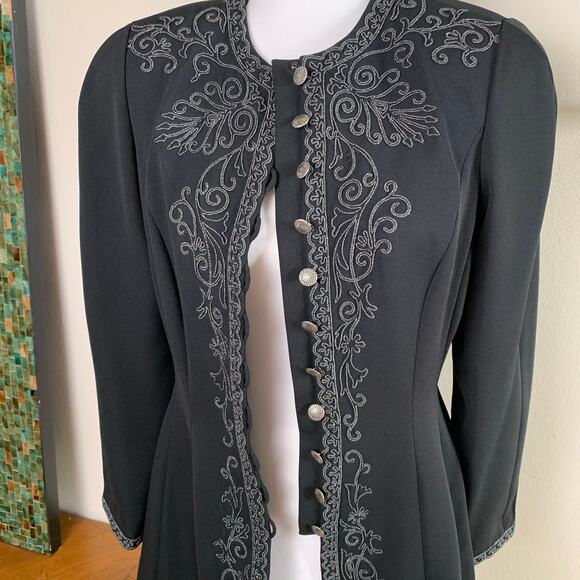 Vintage Marie St. Claire Size 6 Embroidered Blazer Jacket Black Whimsygoth - Picture 4 of 13